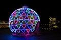 Christmas giant ball artwork sparkle light installation at Darling Harbour, Sydney Downtown at Night. Royalty Free Stock Photo